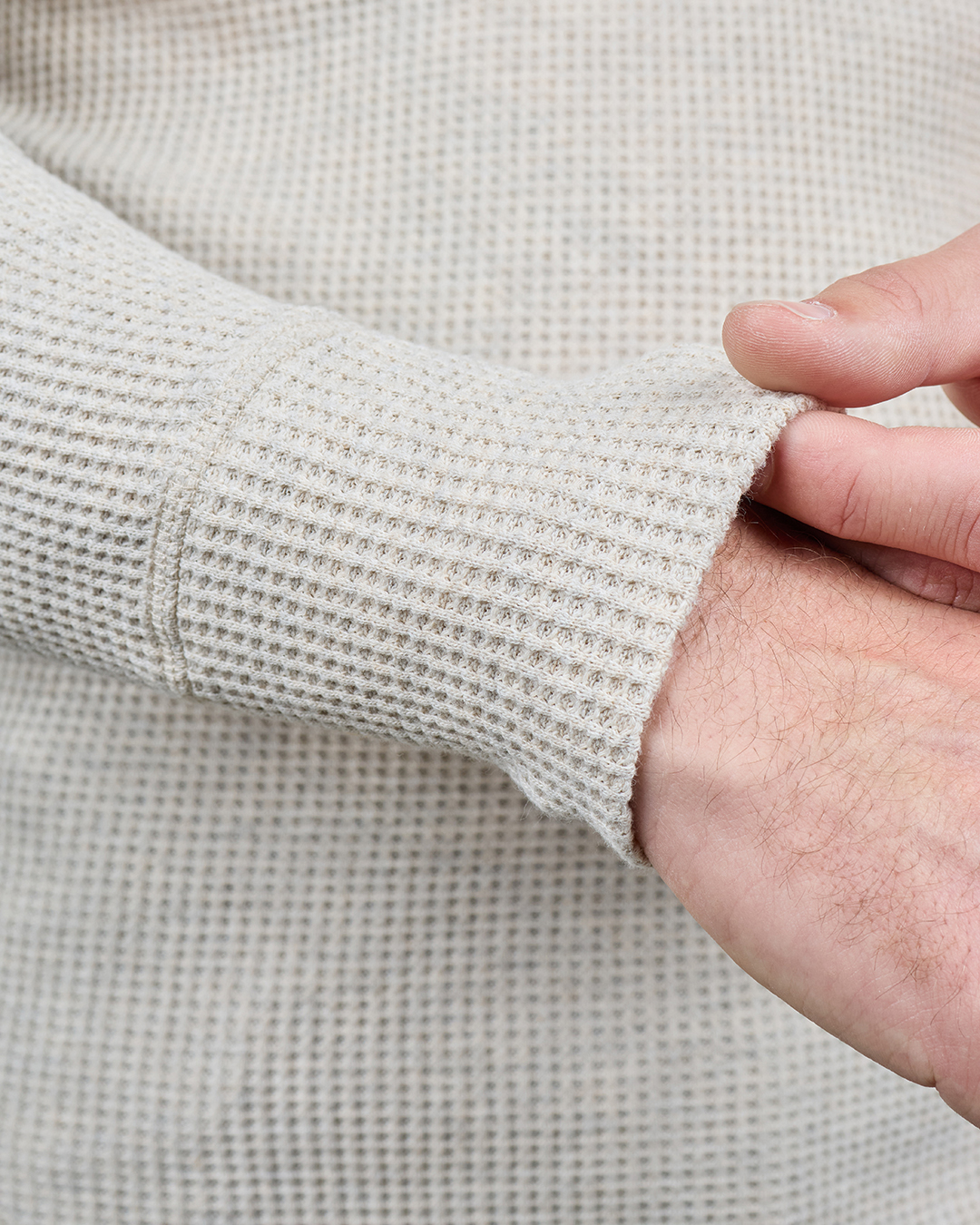 Natural-colored long sleeve shirt with classic waffle texture